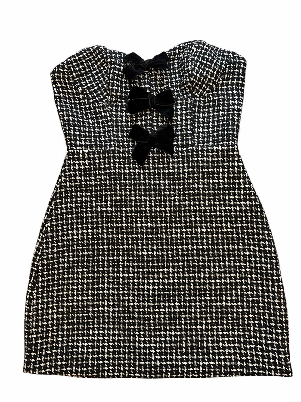 NWT Storia Bastille Tweed Holiday Preppy Strapless Houndstooth Dress Size M